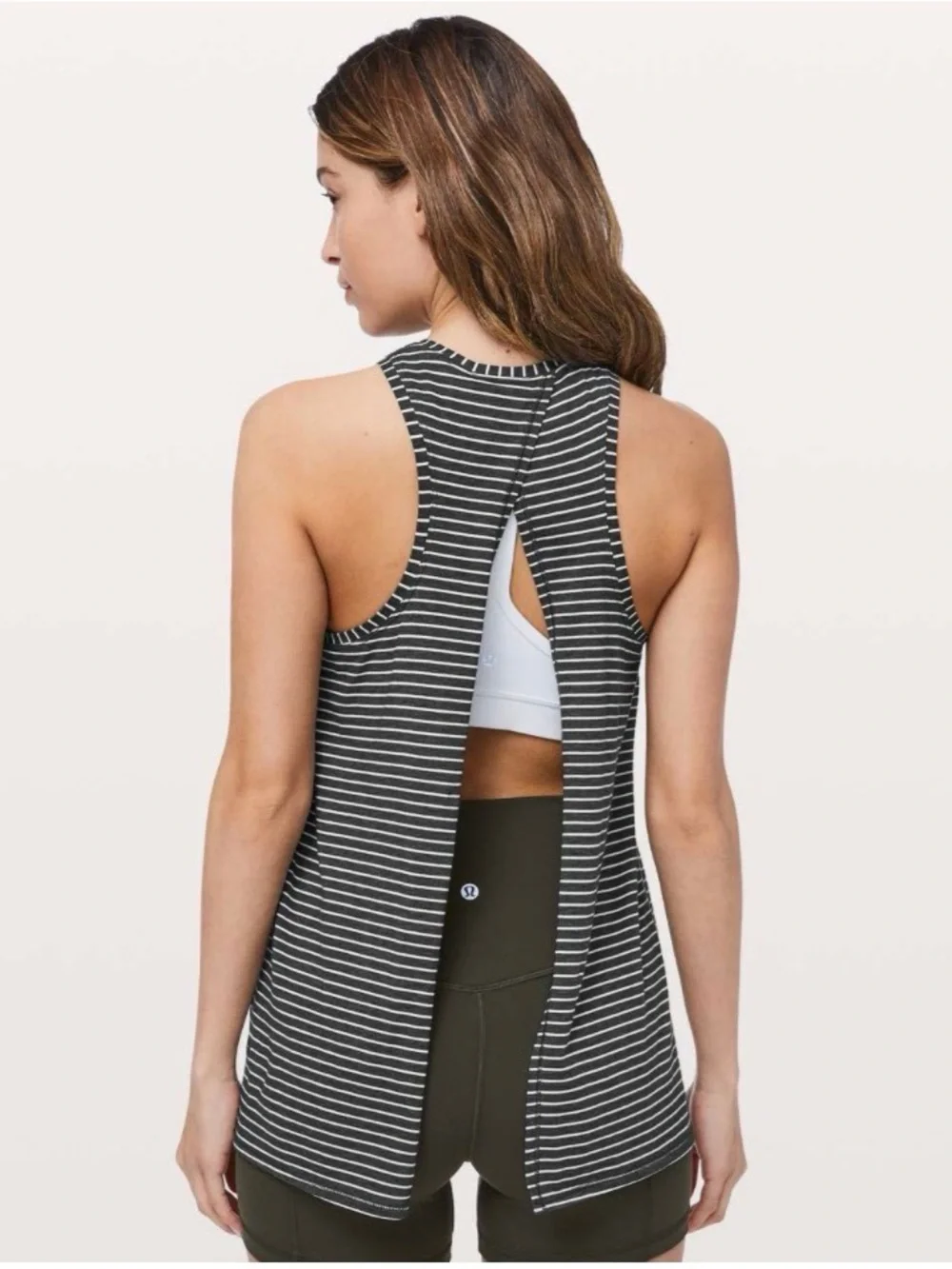 Lululemon All Tied Up Tank Modern Stripe Heathered Black White Size 2